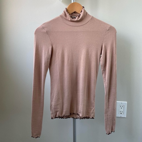 Aritzia Wilfred Beige Pink Lettuce Hem Turtleneck - Picture 3 of 5